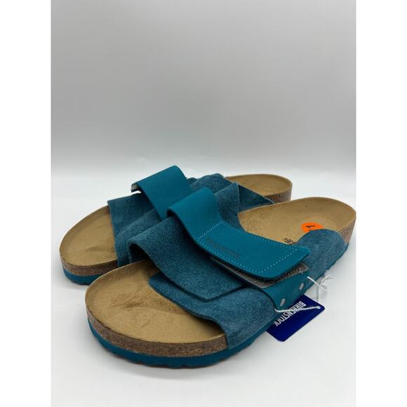 Birkenstock Kyoto Suede Leather Deep Turquoise Slides Men's Size 11/ EUR 44 - Picture 10 of 12